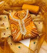 Yellow hand embroidery cotton semi stitched churidar dress-materials