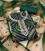 Green hand embroidery cotton semi stitched churidar dress-materials