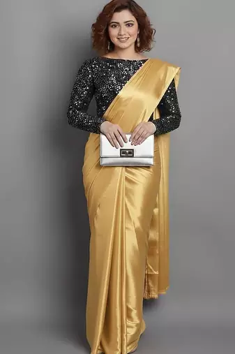 BOLLYWOOD STYLE DESIGNER SATIN ART SILK SAREE PARTY WEAR SAREE EXCLUSIVE SAREE WITH BLOUSE