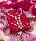 Pink hand embroidery cotton semi stitched churidar dress-materials