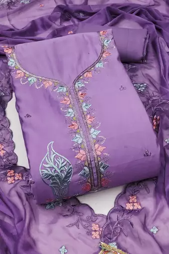 Lavender sequins cotton silk semi stitched churidar dress-materials