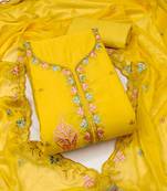 Yellow sequins cotton silk semi stitched churidar dress-materials