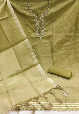 Olive hand embroidery cotton churidar dress-materials 2
