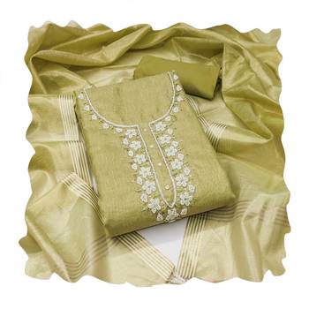 Olive hand embroidery cotton churidar dress-materials 4