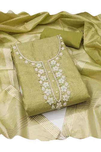 Olive hand embroidery cotton churidar dress-materials