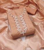 Peach hand embroidery cotton semi stitched churidar dress-materials