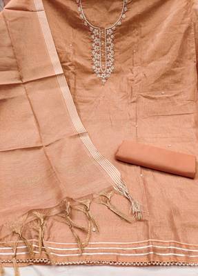 Peach hand embroidery cotton churidar dress-materials 2