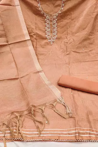 Peach hand embroidery cotton churidar dress-materials