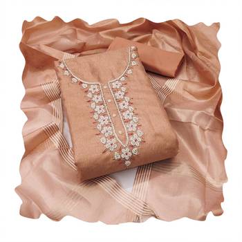 Peach hand embroidery cotton churidar dress-materials 4
