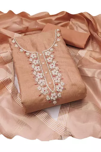 Peach hand embroidery cotton churidar dress-materials