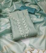 Sea-green hand embroidery cotton semi stitched churidar dress-materials
