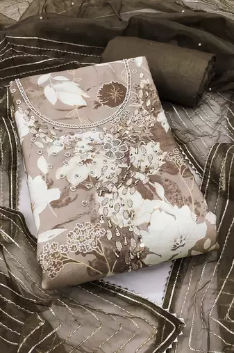 Multicolor embroidered cotton silk semi stitched churidar dress-materials