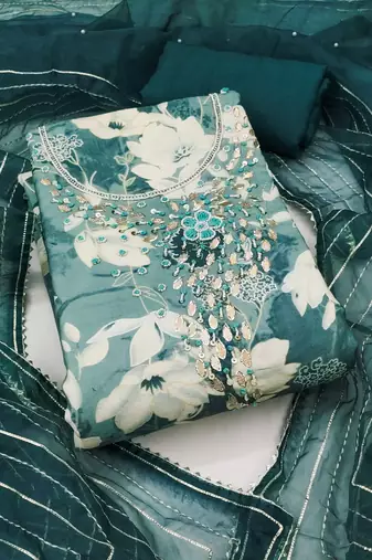 Multicolor embroidered cotton silk semi stitched churidar dress-materials