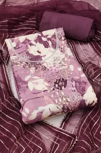 Multicolor embroidered cotton silk semi stitched churidar dress-materials