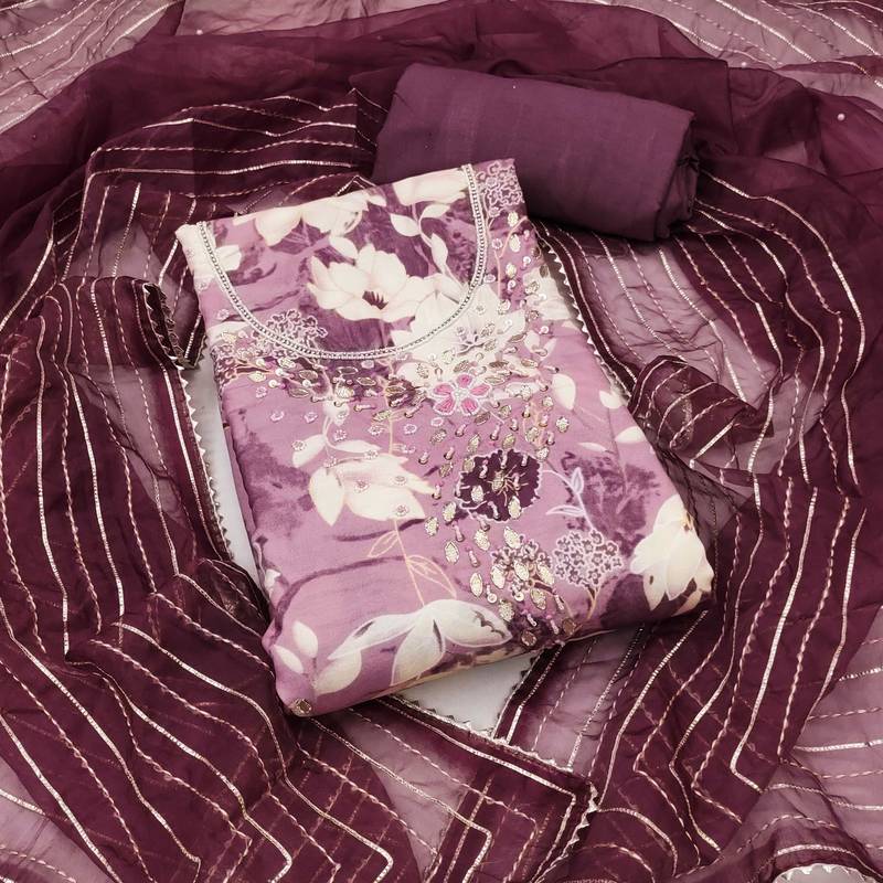 Multicolor embroidered cotton silk semi stitched churidar dress-materials