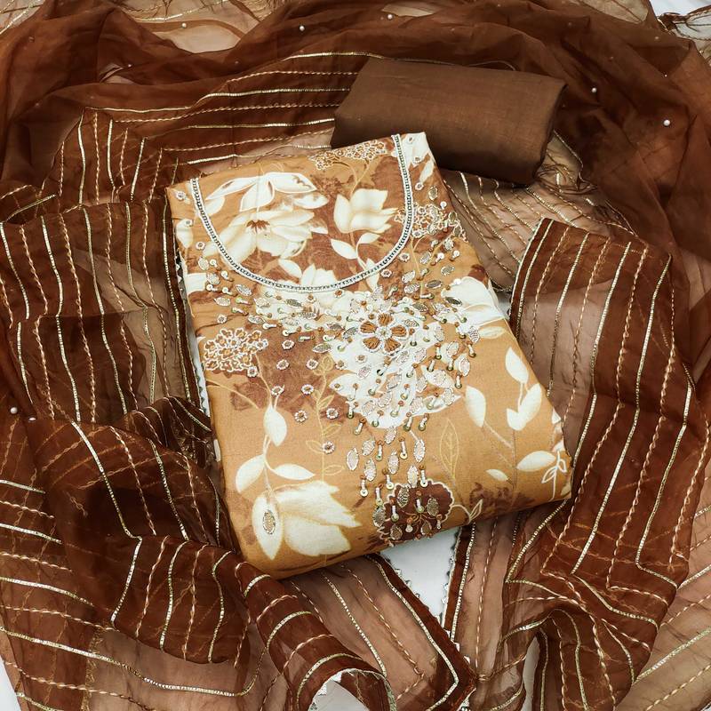 Multicolor embroidered cotton silk semi stitched churidar dress-materials