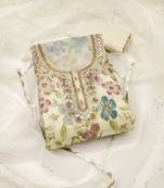 Beige embroidered organza semi stitched churidar dress-materials