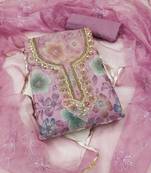 Lavender embroidered organza semi stitched churidar dress-materials