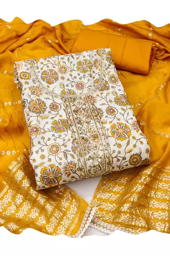 Multicolor embroidered cotton silk churidar dress-materials