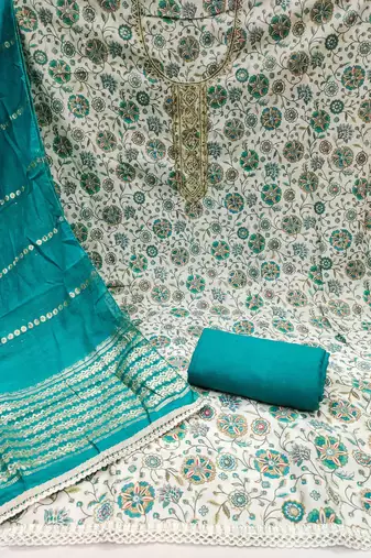 Multicolor embroidered cotton silk churidar dress-materials
