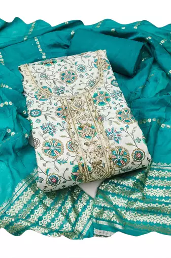 Multicolor embroidered cotton silk churidar dress-materials