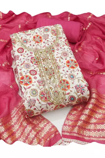 Multicolor embroidered cotton silk churidar dress-materials