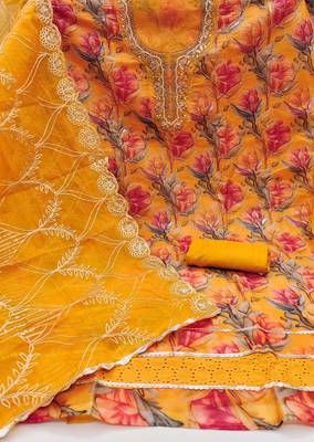 Multicolor embroidered organza churidar dress-materials 2