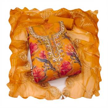 Multicolor embroidered organza churidar dress-materials 4