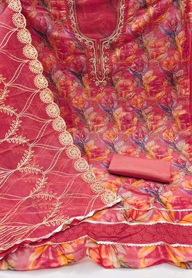 Multicolor embroidered organza churidar dress-materials 2