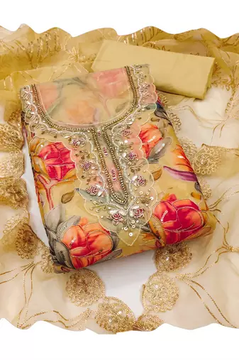 Multicolor embroidered organza churidar dress-materials