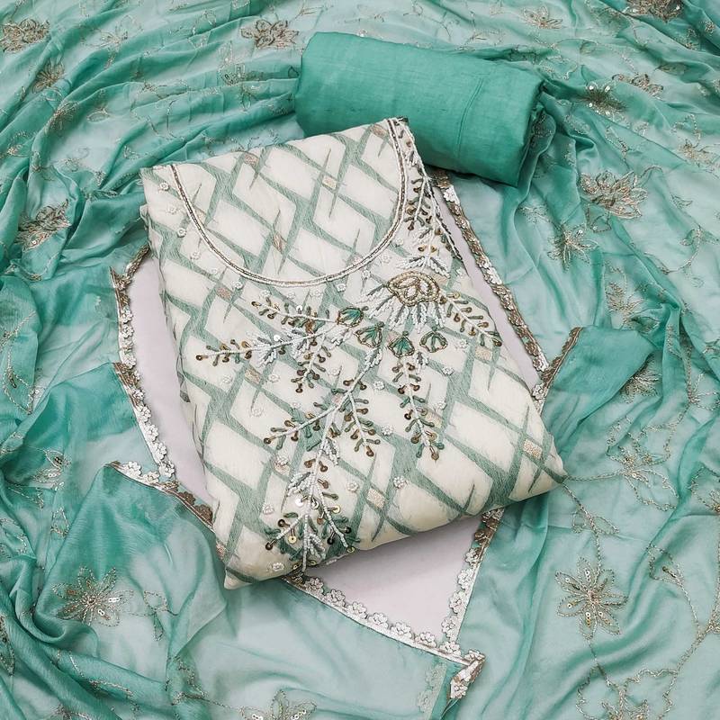 Multicolor embroidered cotton semi stitched churidar dress-materials