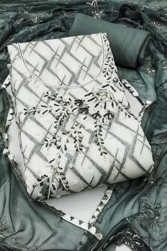 Multicolor embroidered cotton semi stitched churidar dress-materials