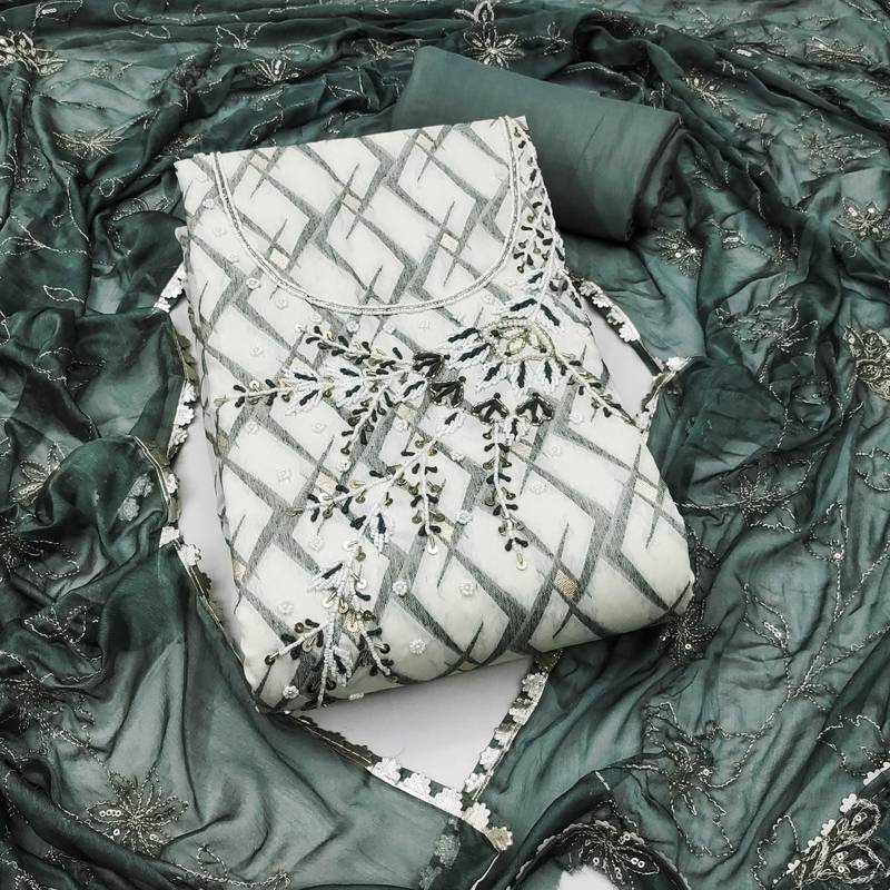 Multicolor embroidered cotton semi stitched churidar dress-materials