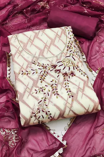 Multicolor embroidered cotton semi stitched churidar dress-materials