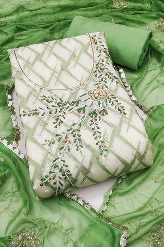 Multicolor embroidered cotton semi stitched churidar dress-materials