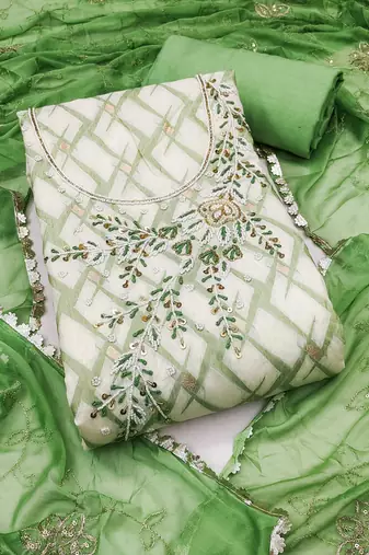 Multicolor embroidered cotton semi stitched churidar dress-materials