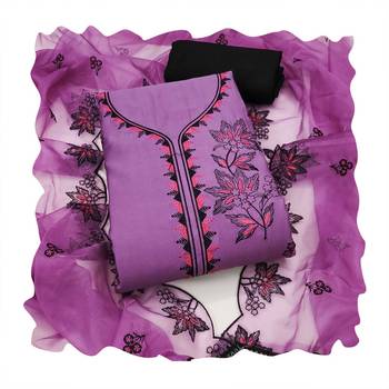 Violet embroidered cotton silk churidar dress-materials 4