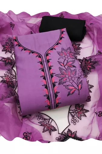 Violet embroidered cotton silk churidar dress-materials