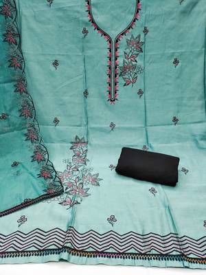 Sea-green embroidered cotton silk churidar dress-materials 2