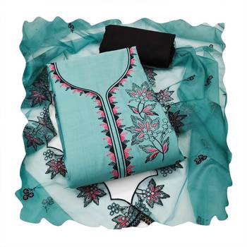 Sea-green embroidered cotton silk churidar dress-materials 4