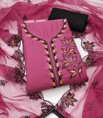 Purple embroidered cotton silk semi stitched churidar dress-materials