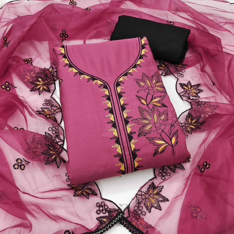 Purple embroidered cotton silk semi stitched churidar dress-materials