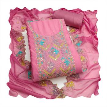 Pink sequins cotton silk churidar dress-materials 4