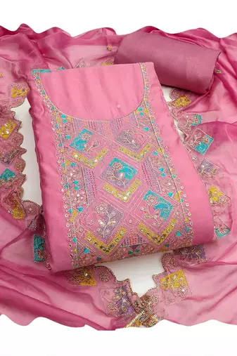 Pink sequins cotton silk churidar dress-materials