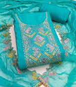 Sky-blue sequins cotton silk semi stitched churidar dress-materials