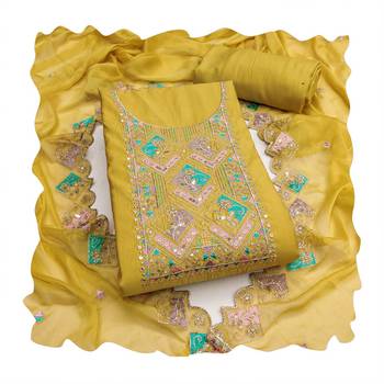 Yellow sequins cotton silk churidar dress-materials 4