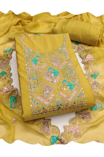 Yellow sequins cotton silk churidar dress-materials