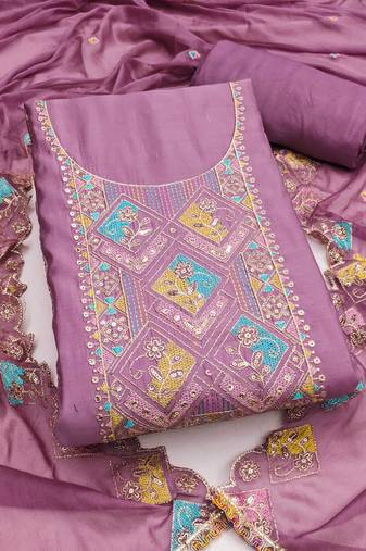 Lavender sequins cotton silk semi stitched churidar dress-materials