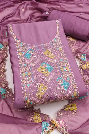 Lavender sequins cotton silk semi stitched churidar dress-materials
