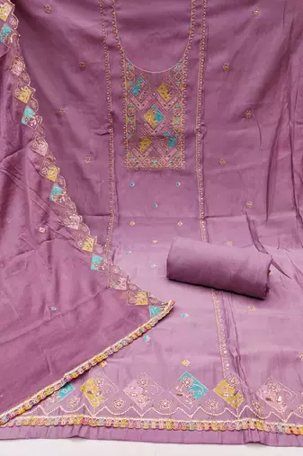 Lavender sequins cotton silk churidar dress-materials